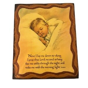 Vintage Religious Alan Grant  "Now I Lay Me Down To Sleep"  Hanging Wall Plaque